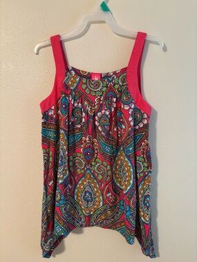Bright Pink Paisley Tank Top - Girl’s Sleeveless Top size large
